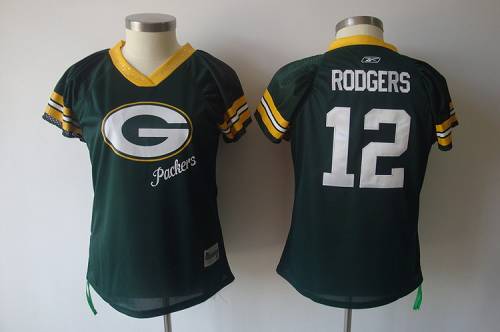 Packers #12 Aaron Rodgers Green 2011 Women's Field Flirt Stitched NFL Jersey